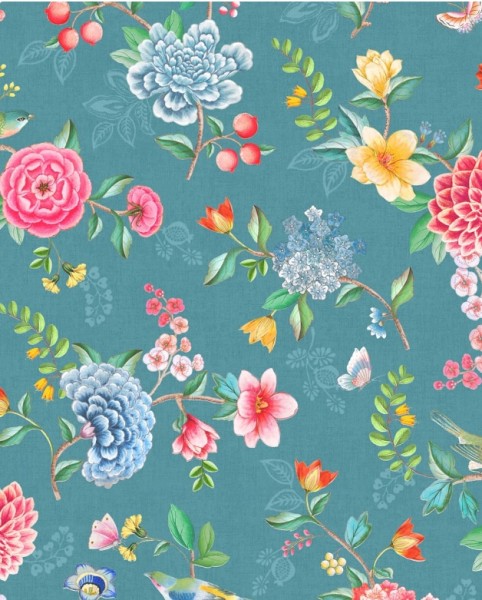 Pip Studio 5 Vliestapete Blau mit bunten Blumen