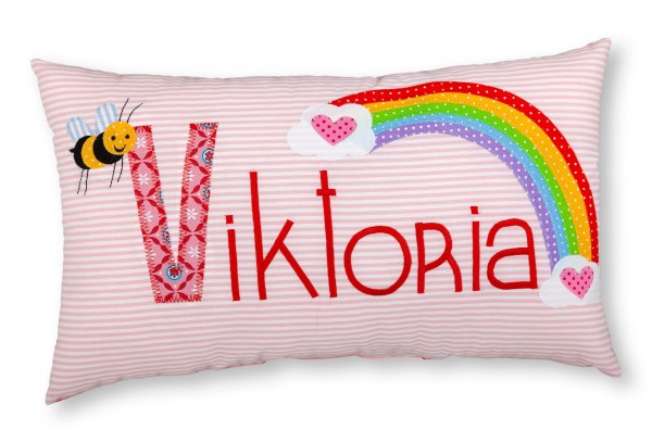 Crepes Suzette Namenskissen Regenbogen und Biene