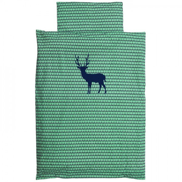 Taftan Bettwäsche Hirsch blau grün 100x135