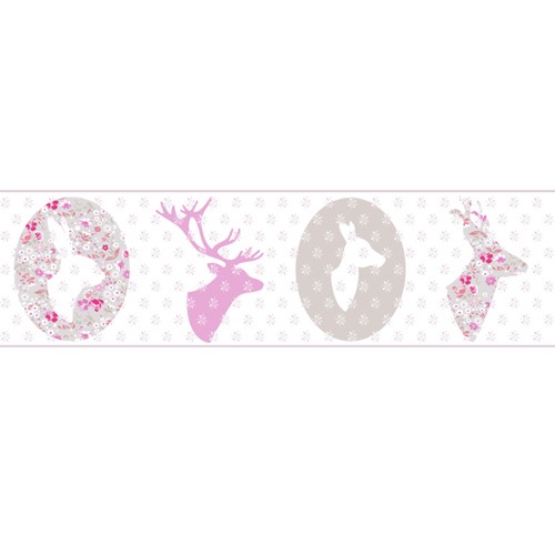 Caselio Bordüre Waldbewohner rosa/beige 66294032