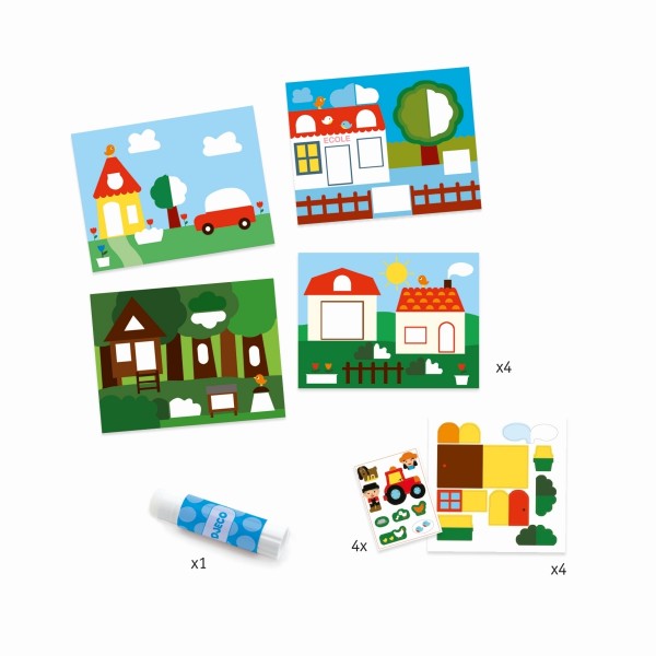 Djeco erste Kollagen Häuser und Bäume 3+