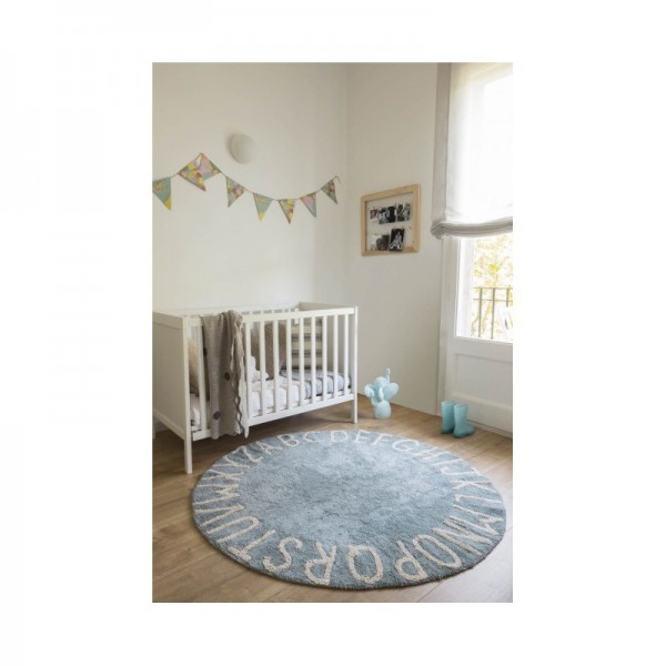 Lorena Canals runder Kinderteppich ABC Vintage Blue