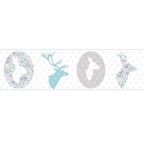 Caselio Bordüre Waldbewohner türkis/grau 66299007