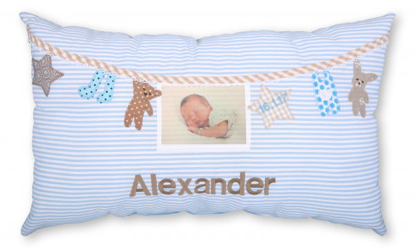 Crepes Suzette Fotokissen Wäscheleine hellblau