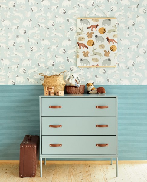 Eijffinger Mini Me Kindertapete Waldtiere blau