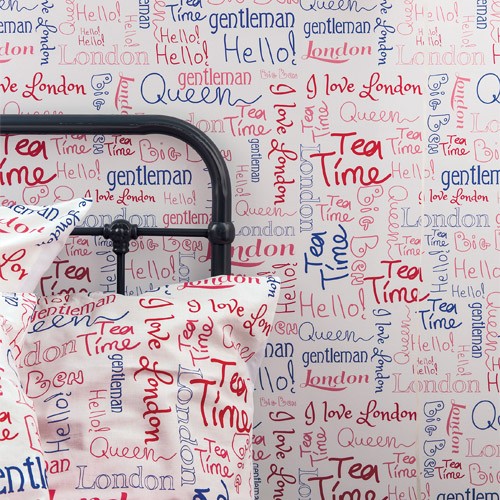 Caselio OhLaLa Tapete Wording London rot/blau 66228039