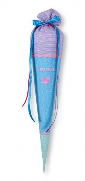 Crepes Suzette Schultüte mit Namen Flieder Hellblau Mint