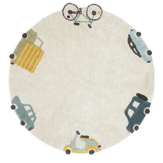Lorena Canals Kinderteppich Wheels rund Autos 140cm