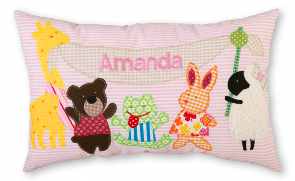 Crepes Suzette Namenskissen kleine Tierfreunde rosa