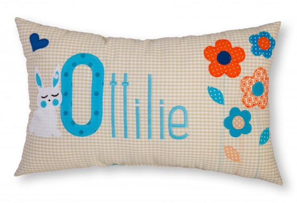 Crepes Suzette Namenskissen Blumenwiese beige